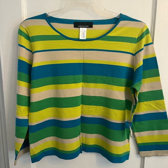 Jones New York Tops - Jones New York Lime Green Teal Striped Scoop Neck Top
